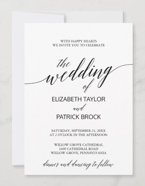 Elegant White and Black Calligraphy Wedding Invitation