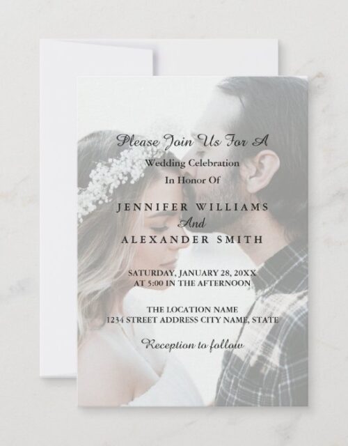Elegant White & Black Photo Wedding Invitation
