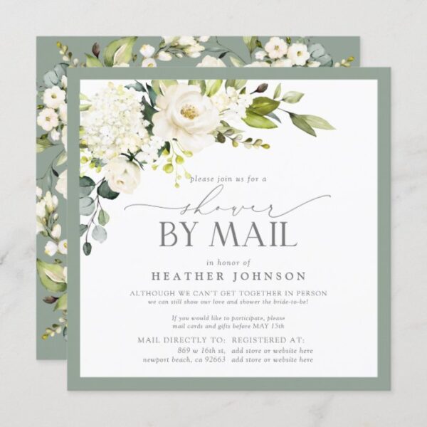 Elegant White Floral Watercolor Bridal Shower Mail Invitation