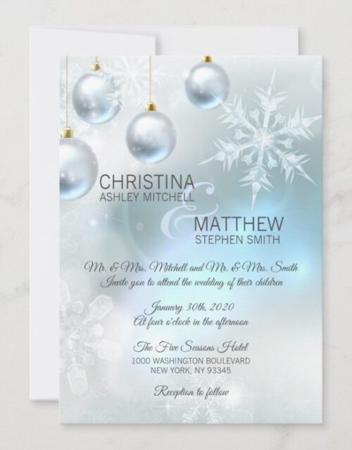 Elegant Winter Wonderland Blue Snowflakes WEDDING Invitation