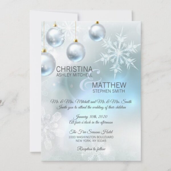 Elegant Winter Wonderland Blue Snowflakes WEDDING Invitation