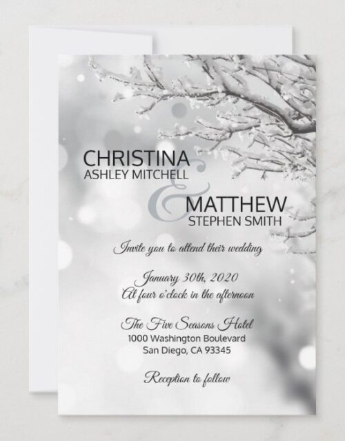Elegant Winter Wonderland Snow Snowflakes WEDDING Invitation