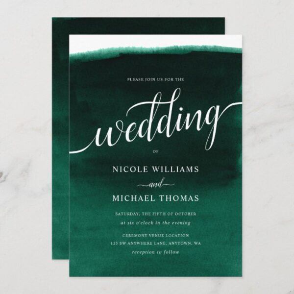 Emerald Green Watercolor Wedding Invitation