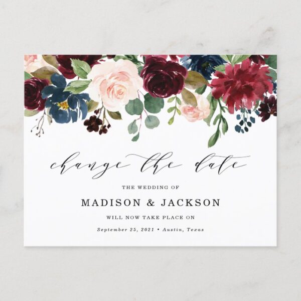 Enchanted Floral Change The Date Wedding Announcement Postcard