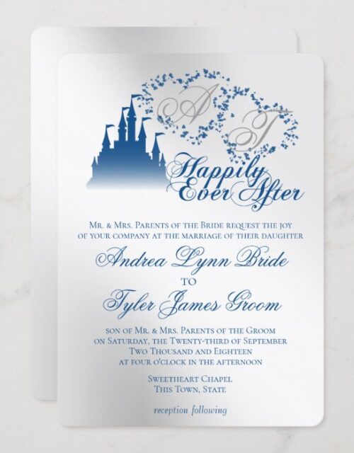 Enchanted Silver Blue Story Book Wedding Invitation