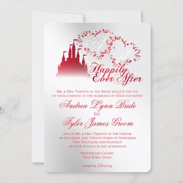 Enchanted Silver Red Story Book Wedding Invitation