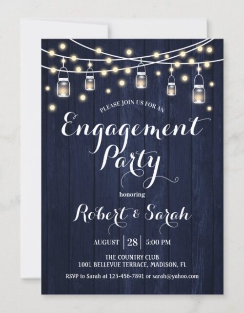 Engagement Party - Navy Blue Rustic Wood Invitation