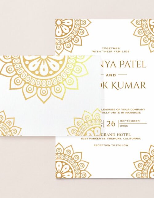 Ethnic Mandala Gold Foil Indian Wedding Invitation
