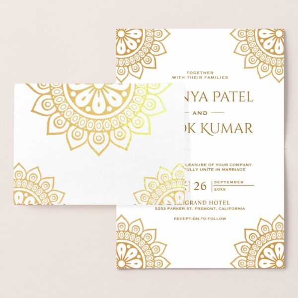 Ethnic Mandala Gold Foil Indian Wedding Invitation