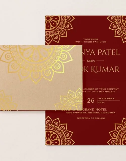 Ethnic Mandala Gold Foil Indian Wedding Invitation