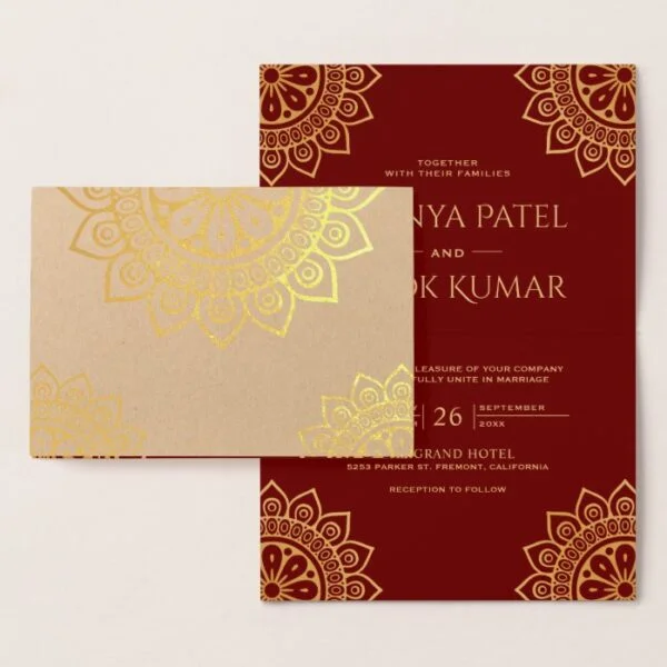 Ethnic Mandala Gold Foil Indian Wedding Invitation