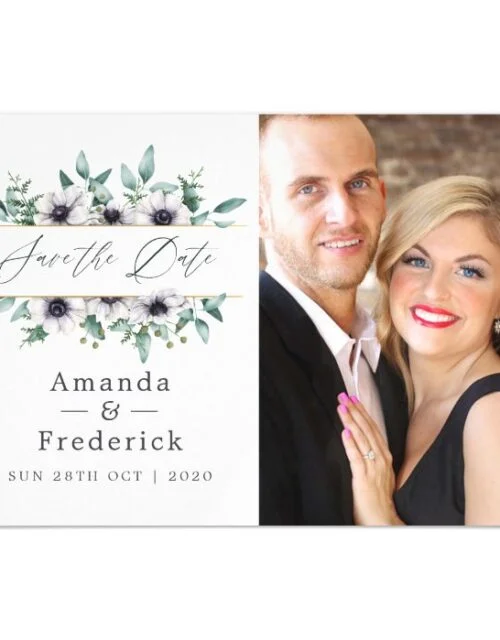 Eucalyptus Anemone Geometric Wedding Save the Date Magnetic Invitation