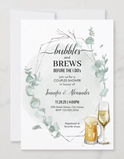 Eucalyptus Bubbles & Brews Shower Invitation