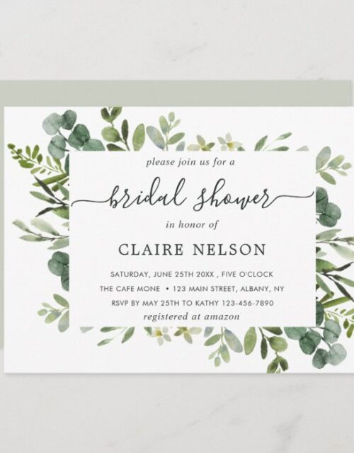 Eucalyptus Green Foliage Bridal Shower Invitation