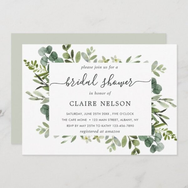 Eucalyptus Green Foliage Bridal Shower Invitation