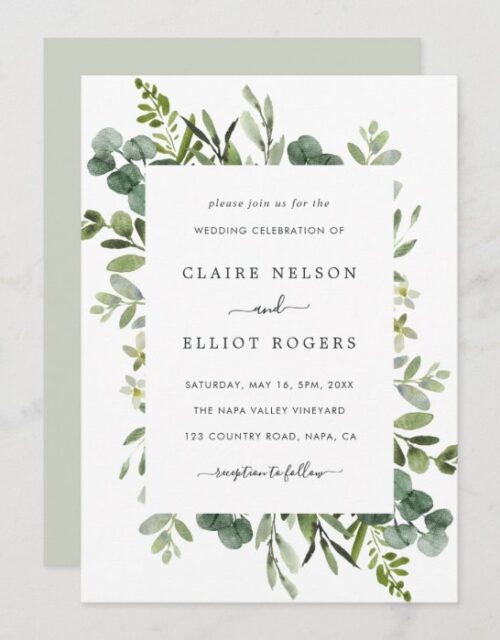 Eucalyptus Green Foliage Wedding Invitation