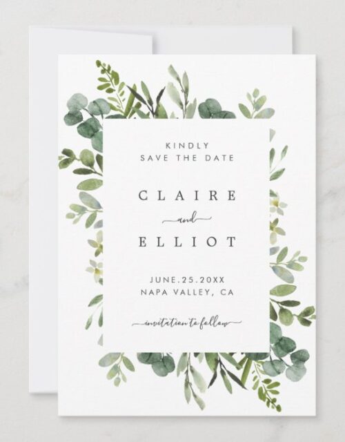 Eucalyptus Green Foliage Wedding Save The Date