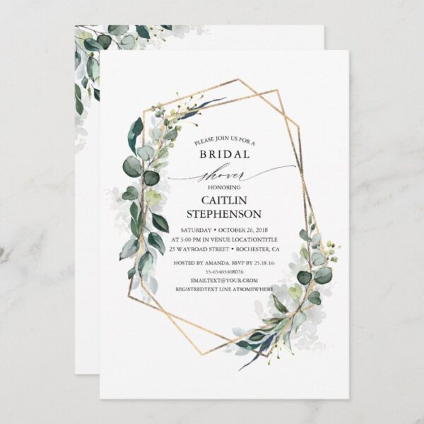 Eucalyptus Greenery Geometric Modern Bridal Shower Invitation