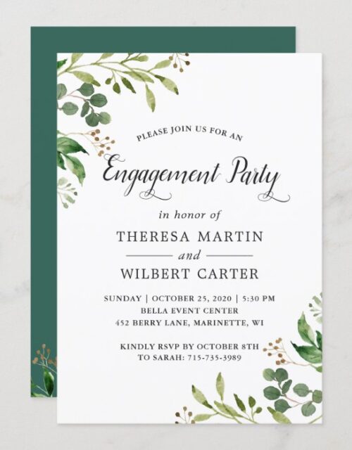 Eucalyptus Greenery Leaves Chic Engagement Party Invitation
