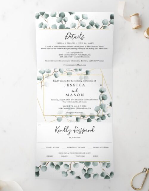 Eucalyptus Greenery Wedding Tri-Fold Invitations