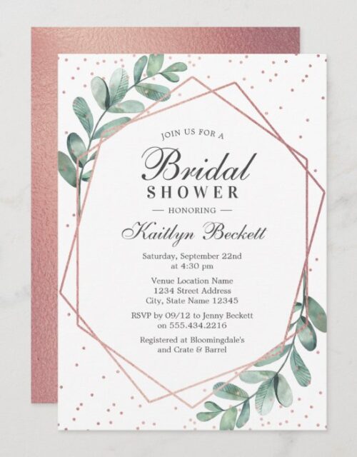 Eucalyptus Rose Gold Geometric Bridal Shower Invitation