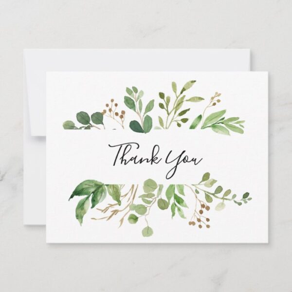 Eucalyptus Simple Brown Floral Flat Wedding Thank You Card
