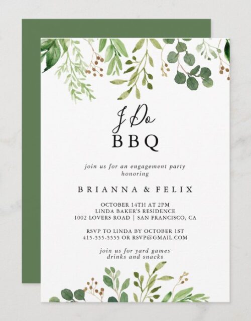 Eucalyptus Simple Floral I Do BBQ Engagement Party Invitation