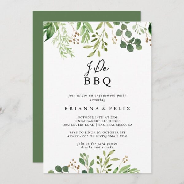 Eucalyptus Simple Floral I Do BBQ Engagement Party Invitation