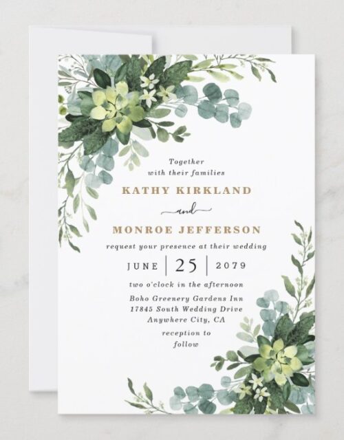 Eucalyptus Succulent Elegant Boho Greenery Wedding Invitation