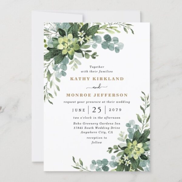 Eucalyptus Succulent Elegant Boho Greenery Wedding Invitation