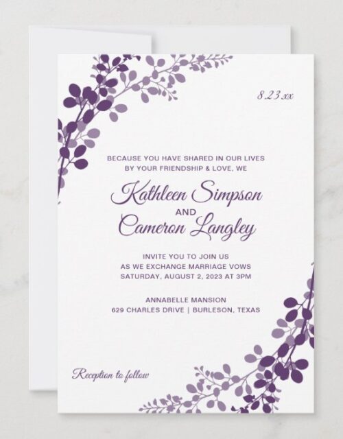 Exquisite Vines Wedding Invitation- Plum / Purple Invitation