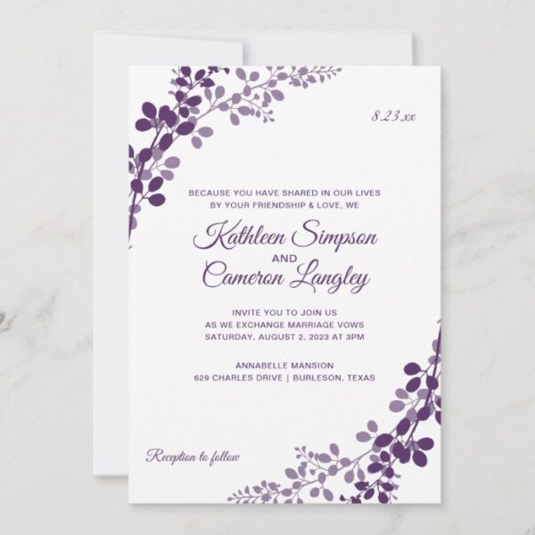 Exquisite Vines Wedding Invitation- Plum / Purple Invitation