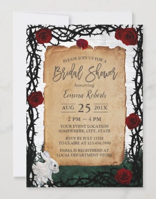 Fairytale Forest Rabbit Rose & Thorn Bridal Shower Invitation