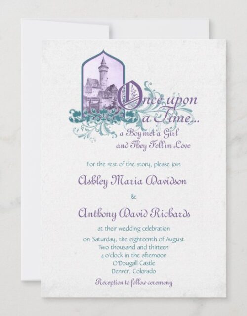 Fairytale Purple Teal Castle Once Upon Wedding Invitation