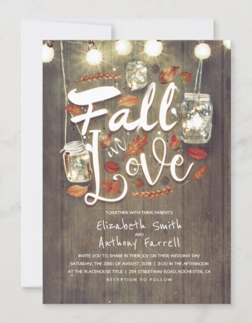 Fall in Love Rustic Mason Jar Lights Wedding Invitation