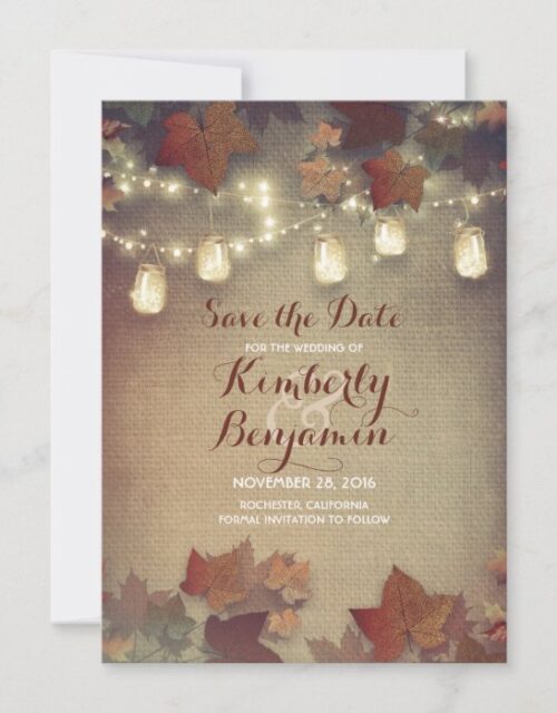 Fall Leaves and Rustic Mason Jars Save the Date