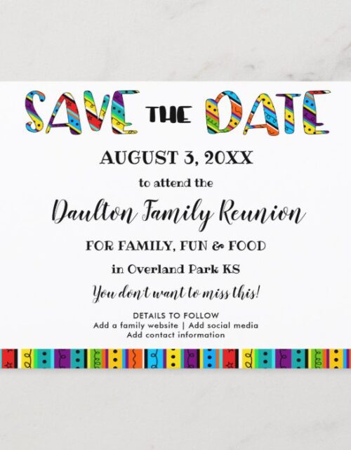 Family Reunion, Party or Event Fun Save the Date Announcement Postcard