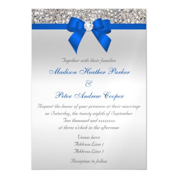 Faux Silver Sequins Diamonds Cobalt Blue Wedding Magnetic Invitation