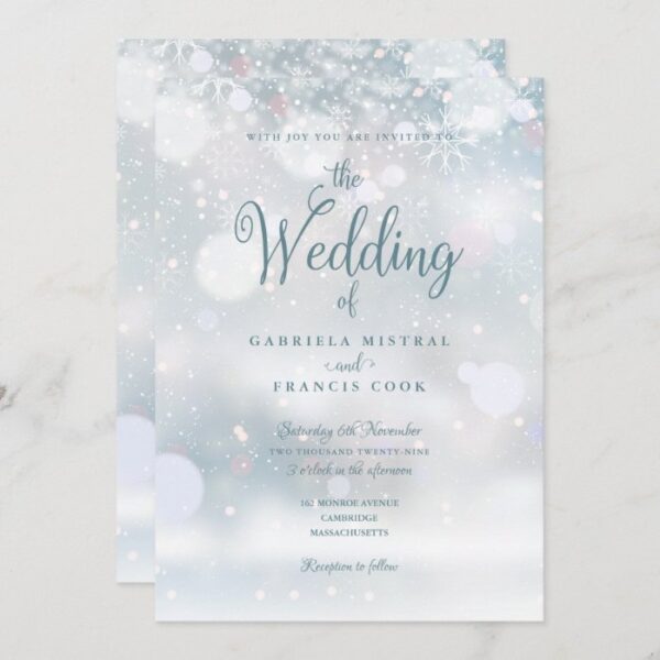 First Winter Snowflakes Elegant Script Wedding Invitation