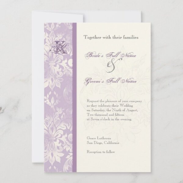 Fleur di Lys Damask - Lilac Wedding Invitation