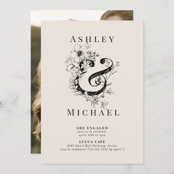 FLORAL AMPERSAND Blush Photo Engagement Party Invitation