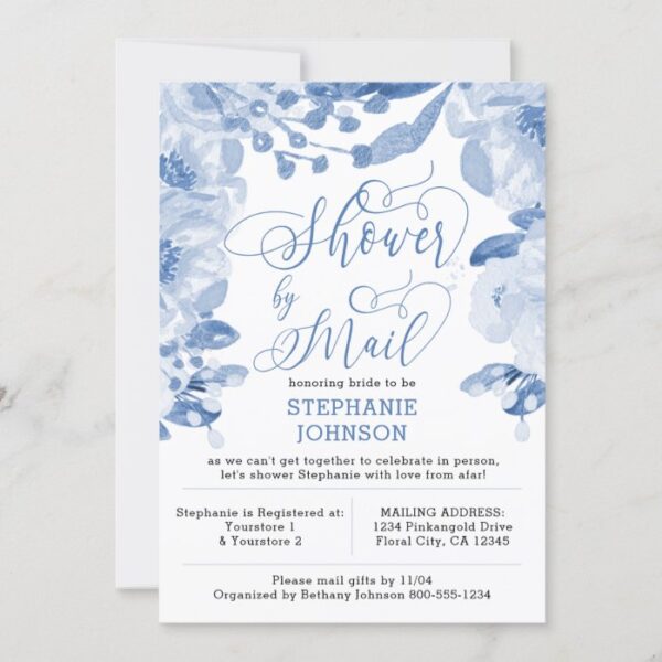 Floral Dusty Blue Virtual Bridal Shower by Mail Invitation