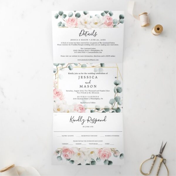 Floral Greenery Wedding Tri-Fold Invitations