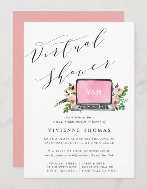 Floral Laptop Virtual Bridal Shower Invitation