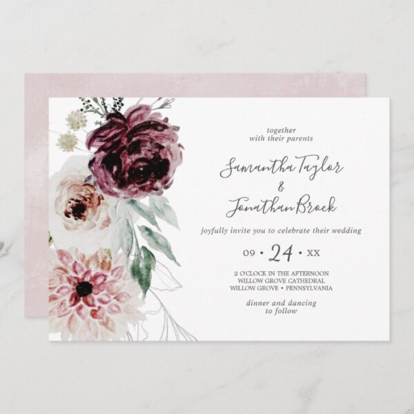 Floral Romance Horizontal Wedding Invitation