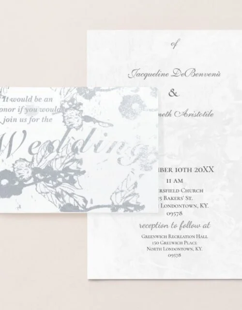Floral Silver Foil Wedding Ceremony Invitation