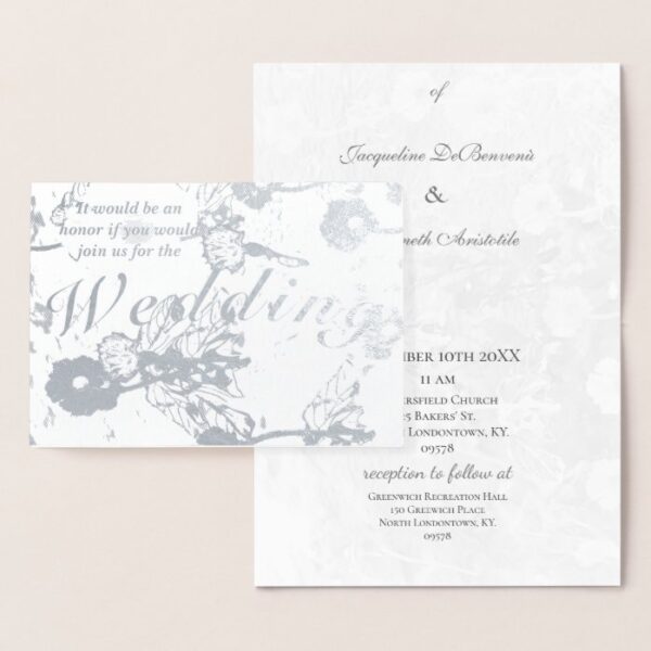 Floral Silver Foil Wedding Ceremony Invitation
