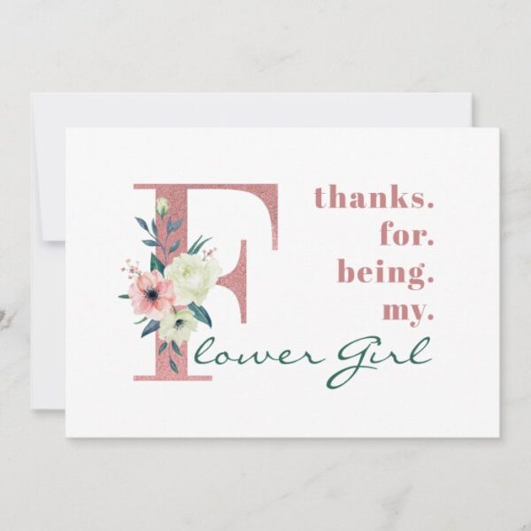 Flower Girl Pink Floral Letter Wedding Thank You Card