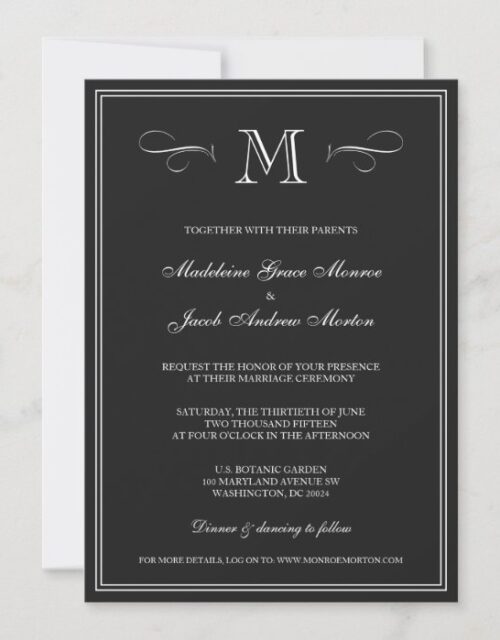 Formal Monogram | Black & White Wedding Invitation