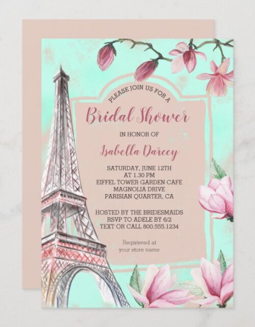 French Romance Magnolia Flowers Bridal Shower Invitation
